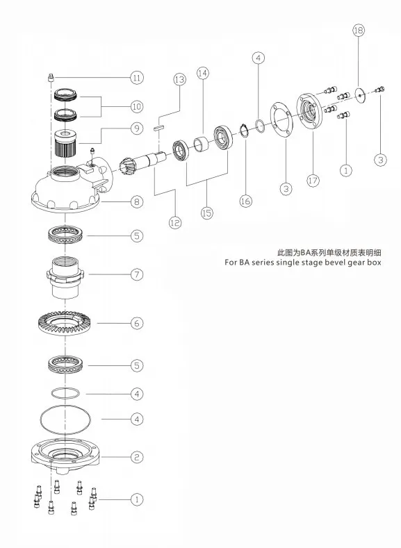 gearbox components, exploded view