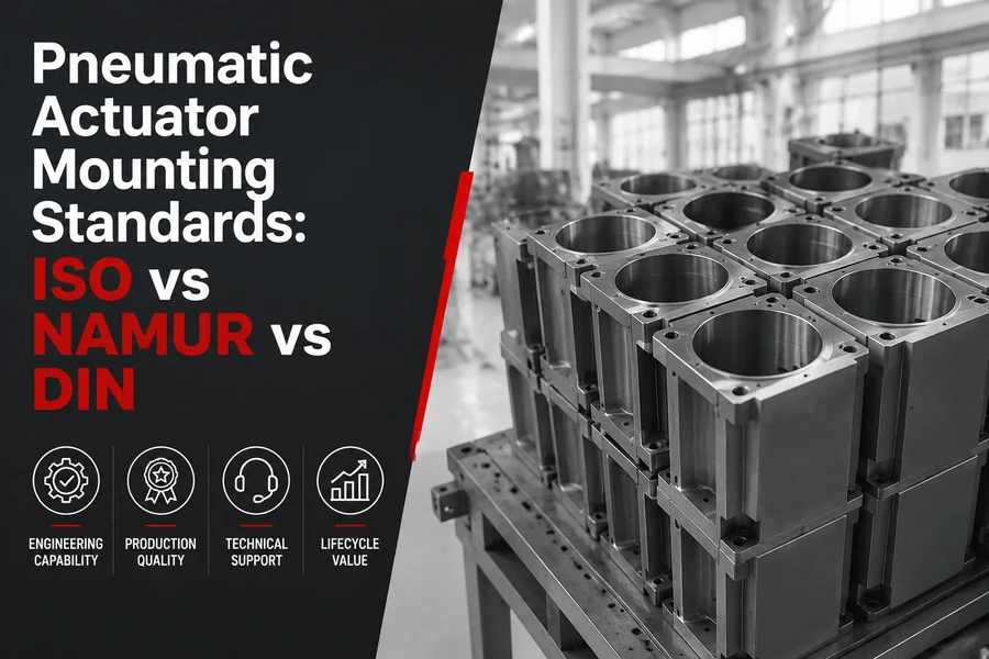 pneumatic actuator mounting standards comparison promotional poster for Pneumatic Actuator Mounting Standards: ISO vs NAMUR vs DIN